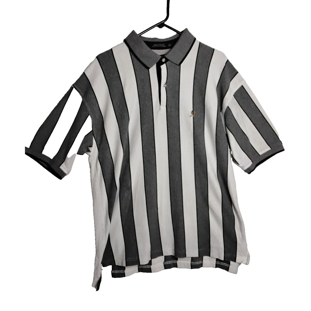 Tommy Hilfiger Polo Shirt Men's XXL Gray and White Short Sleeve  Y2K 90's